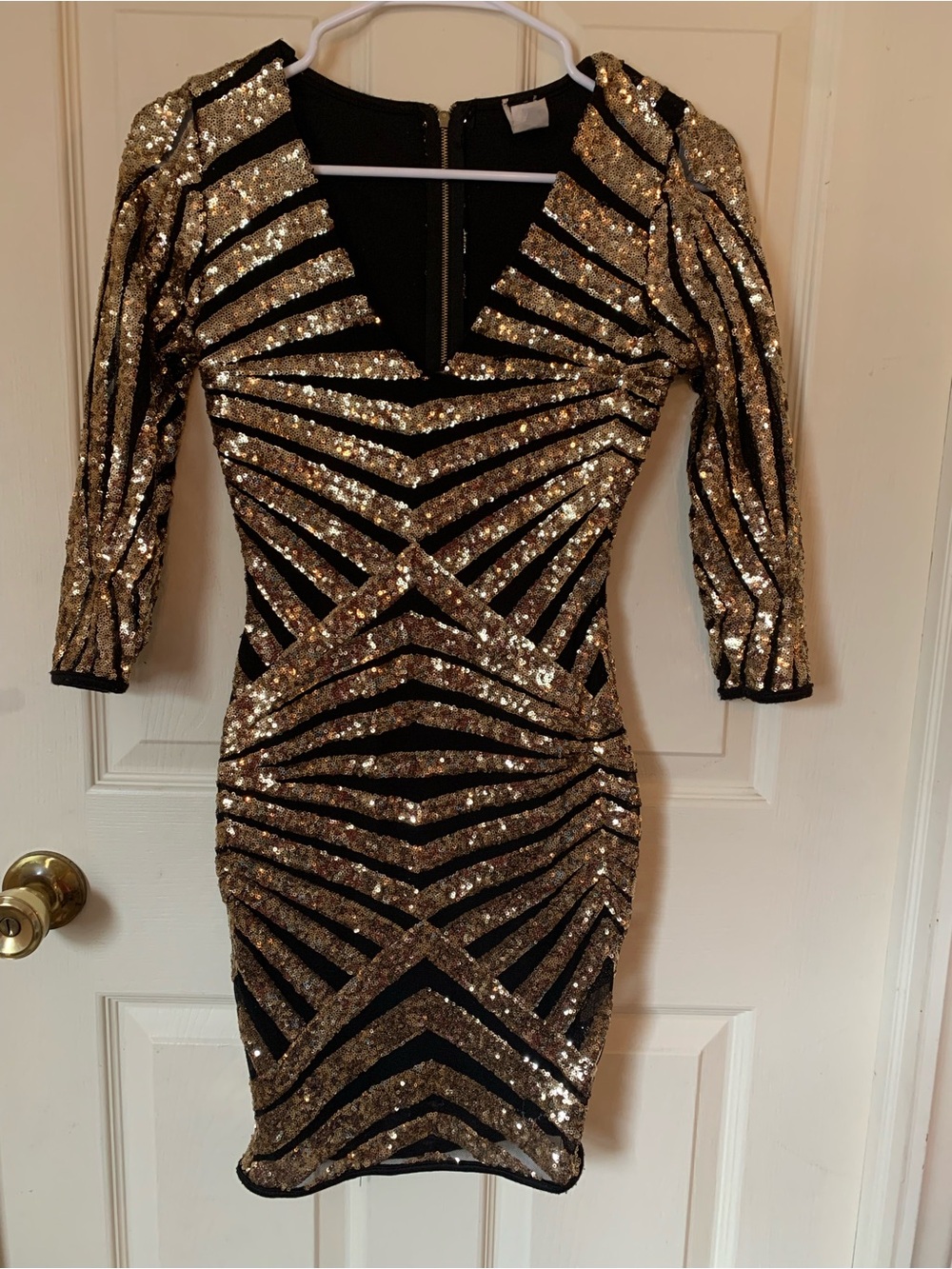 Windsor Black and Gold Sequin Stripe Mini Dress